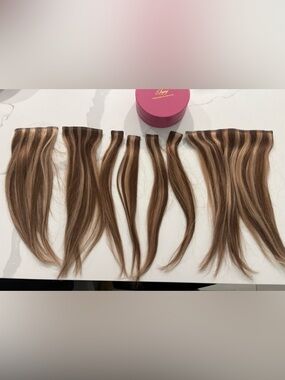 LUXY 12" Seamless Chestnut Brown Highlights Clip-Ins (150g)